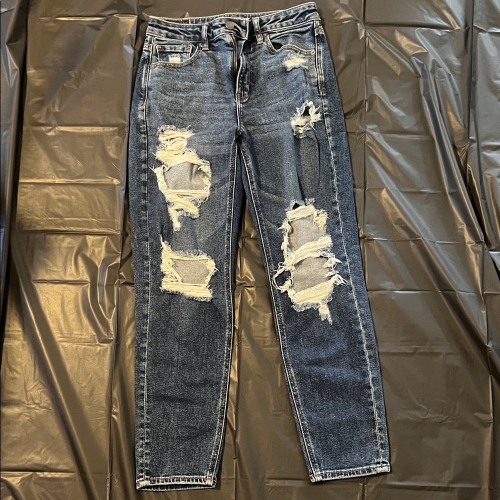 American Eagle Outfitters High Rise Ripped Blue Jeans